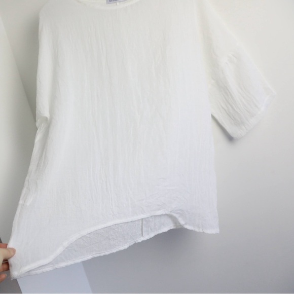 White lagenlook women loose fit top oversized tee S Misslook gauzy cotton sheer - Picture 6 of 10
